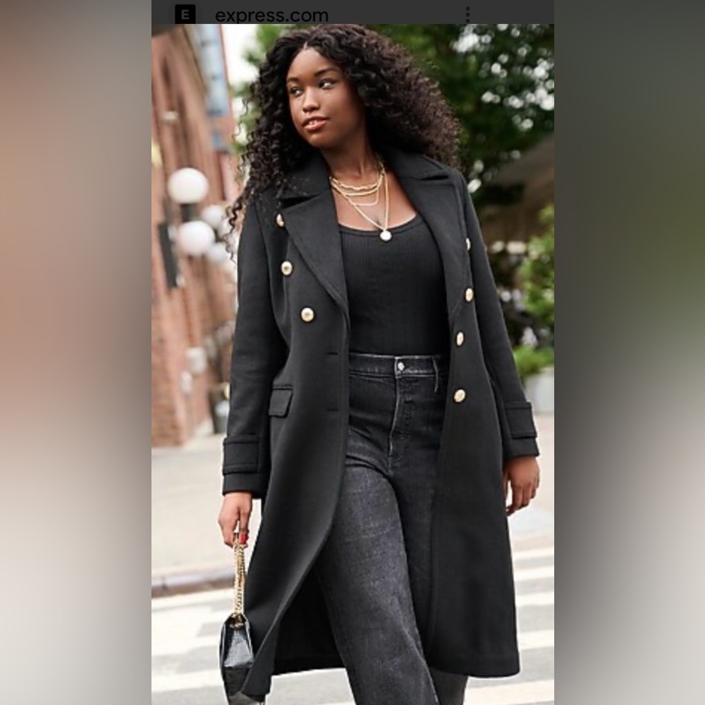Express black wool blend military Trench winter coat.  NWOT - Picture 7 of 11